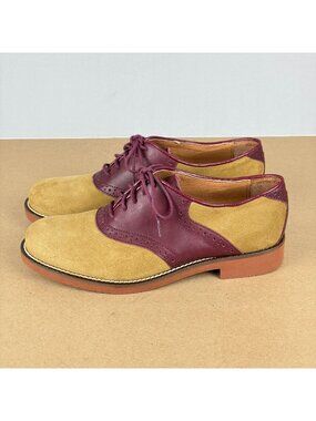 G.H. Bass & Co Emmie Saddle Suede Leather Shoes Womens 6.5 Tan Maroon Lace Up